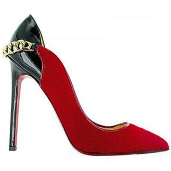 Christian Louboutin Shoes - Red Doremi 120 Pony Hair Luxor Chain Pumps